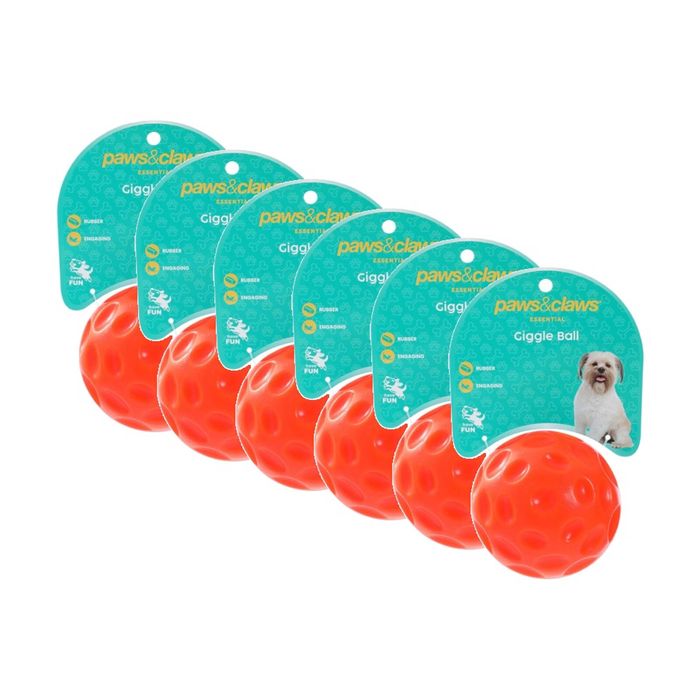 6x Paws And Claws Giggle Durable TPR Ball Dog Chew/Catch/Fetch Toy 9cm Assorted