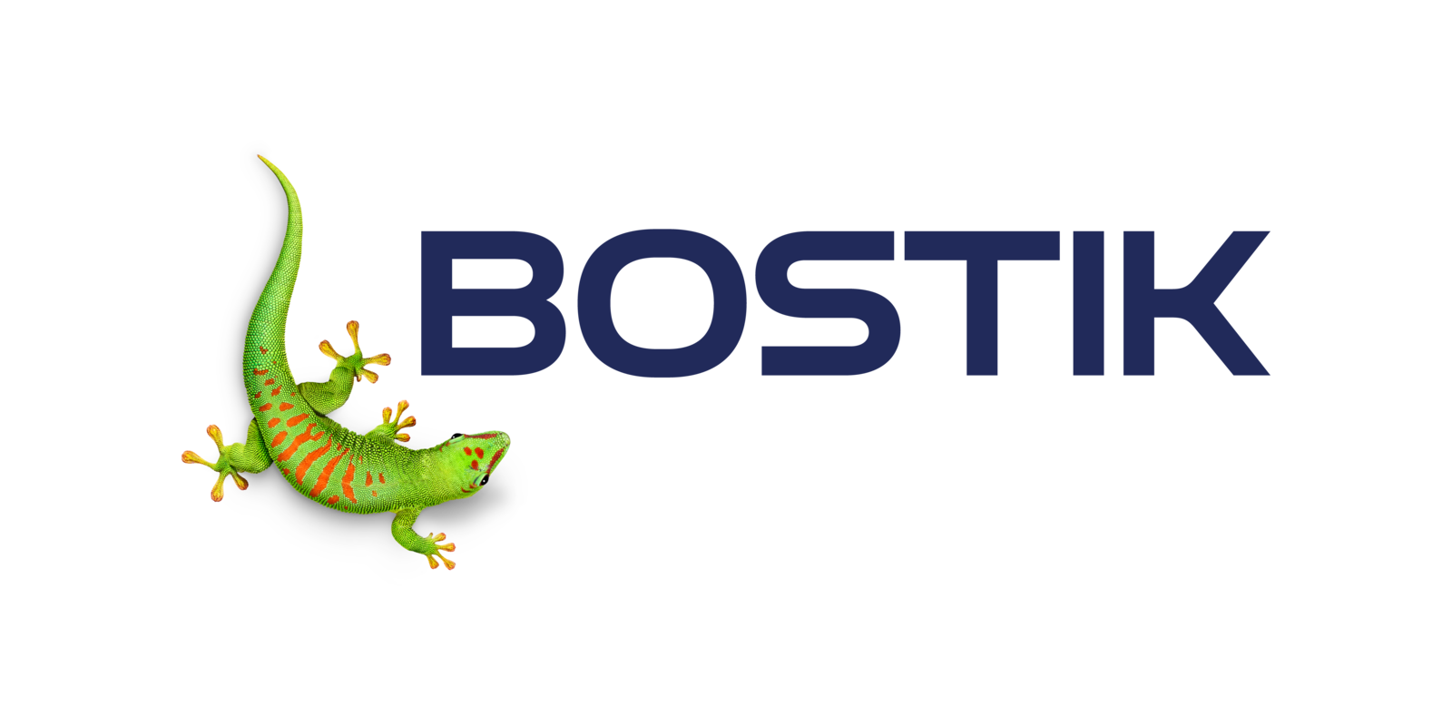 Bostik logo navy blue with green chameleon