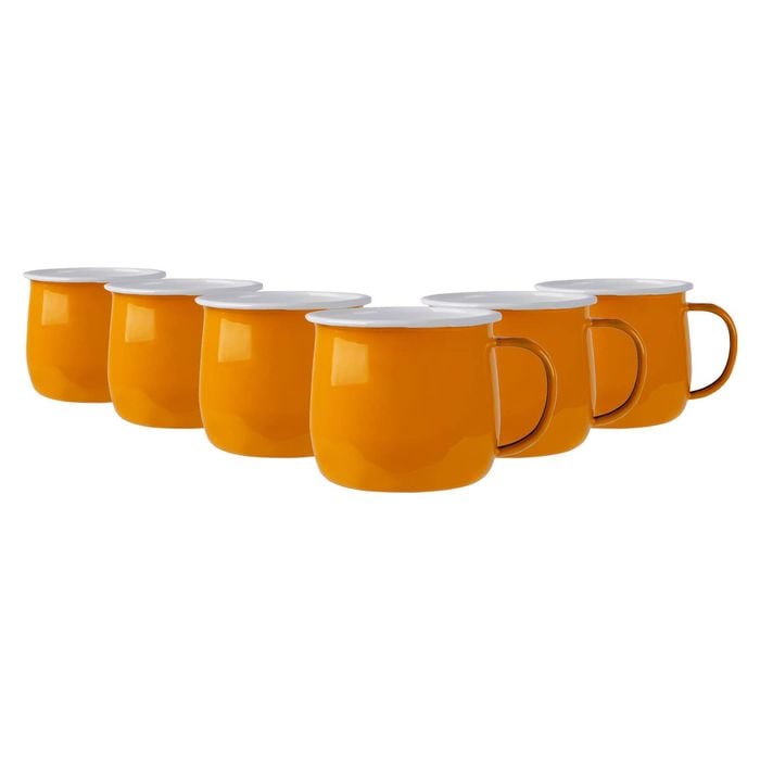 Argon Tableware 375ml Enamel Belly Mugs - Yellow - Set Of 6 Metal Drinking Cups Coffee Teacup Mug Set Hot, Cold Drinks Cups