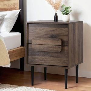 Homfurn 2-drawer Bedside Table – Minimalist Design, Metal Legs, Walnut Finish