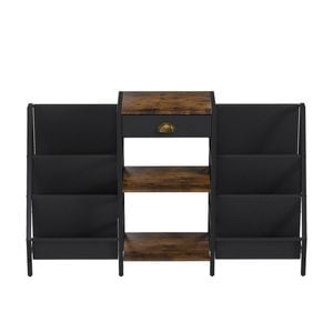 Ufurniture 3-Tier Vinyl Storage Record Player Stand w/Storage Pockets & Drawer, Turntable Stand up to 200 Album Walnut+Black