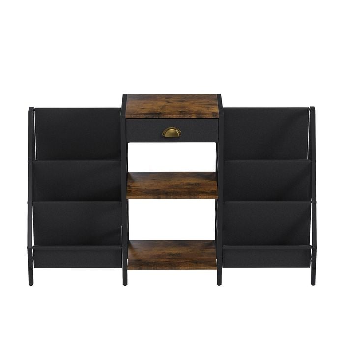 Ufurniture 3-Tier Vinyl Storage Record Player Stand w/Storage Pockets & Drawer, Turntable Stand up to 200 Album Walnut+Black
