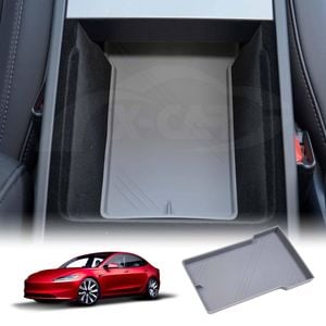 Grey Soft Silicone Armrest Storage Organizer Mat for Tesla Model 3 Highland 2023-Onwards