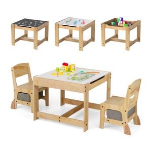 Costway Kids Activity Table & Chairs Set w/Storage Drawer Play Study Grey
