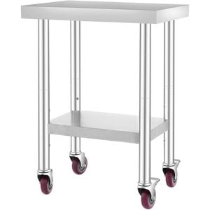VEVOR 610x460x860mm Work Table Silver Stainless Steel with 3-Stage Adjustable Shelf