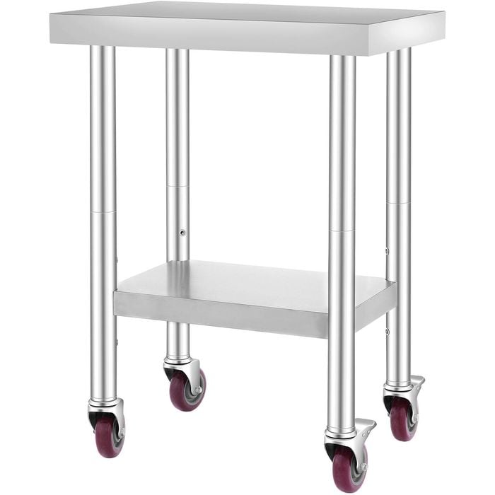 VEVOR 610x460x860mm Work Table Silver Stainless Steel with 3-Stage Adjustable Shelf