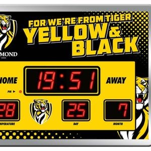 AFL LED Scoreboard Clock - Richmond Tigers - 45x33cm - Time Temp Date