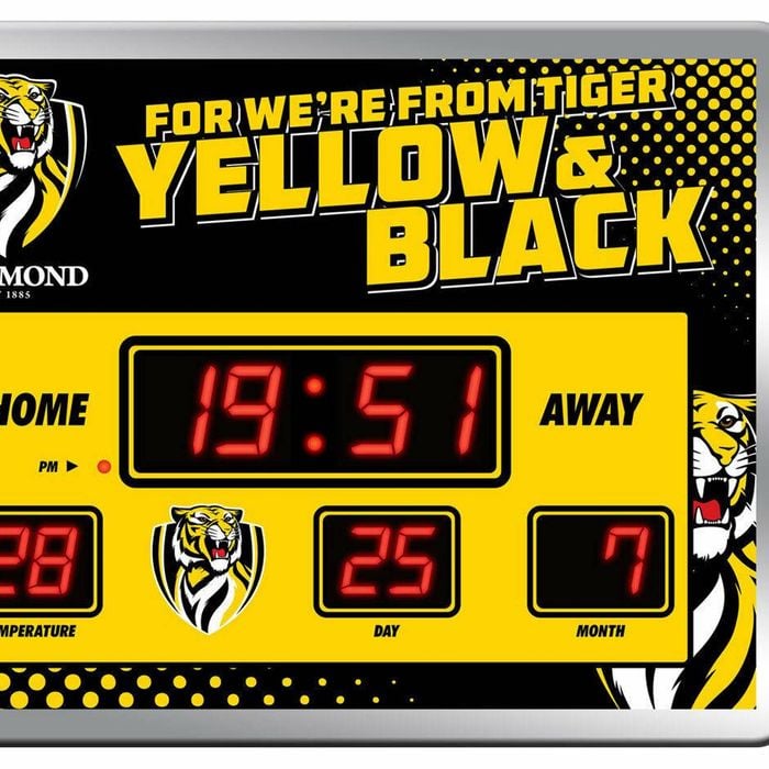 AFL LED Scoreboard Clock - Richmond Tigers - 45x33cm - Time Temp Date
