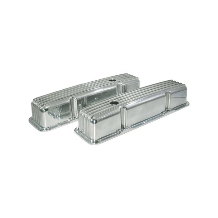 Small Block Chev - Finned Valve Covers, Polished Aluminium, Suits 350 Chev and SBC 283 327 383 400