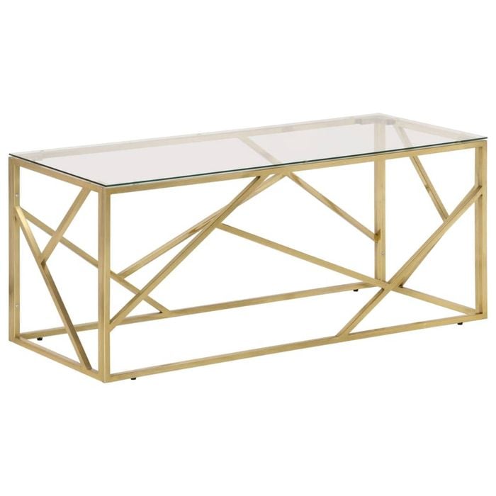 vidaXL Coffee Table Side End Table Gold Stainless Steel and Tempered Glass