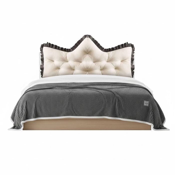 SOGA Home & Living Bundle – Crown Tufted Cream Pillow & Grey Cozy Flannel Throw Blanket