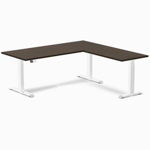 Desky L-shape Sit To Stand Dark Bamboo Desk 1800x1750mm White Height Adjustable Leg