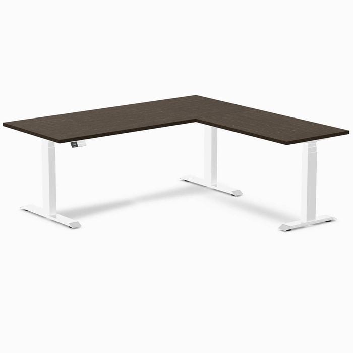 Desky L-shape Sit To Stand Dark Bamboo Desk 1800x1750mm White Height Adjustable Leg