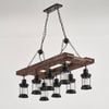 LumenSphere Jabaco 8-Light Retro Wood Pendant - Black Finish, Natural Wood Accents, E27 Base