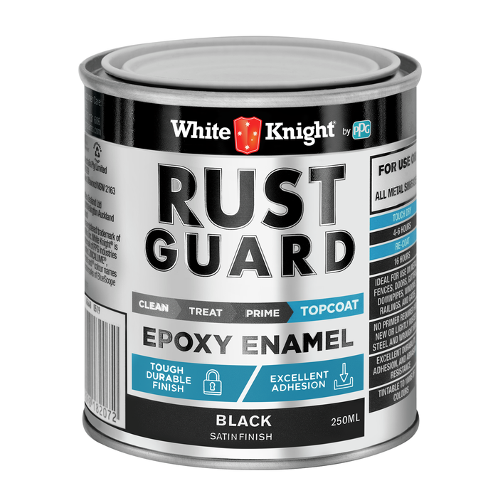 White Knight 250ml Satin Black Rust Guard Epoxy Enamel Paint