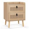 Costway Boho Accent Nightstand Rattan Cabinet Soild Wood Legs End Table