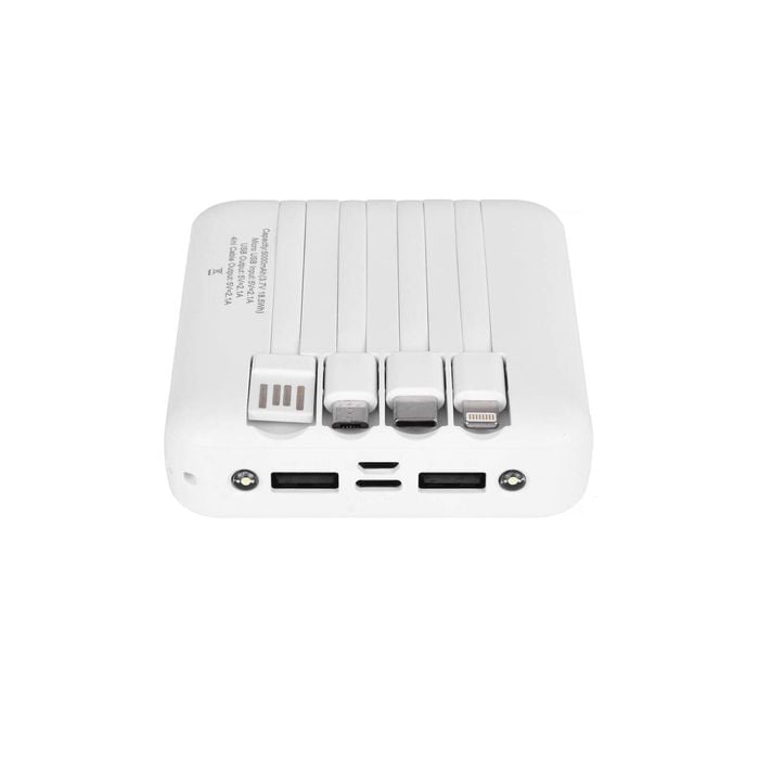 5000mAh Fast Charger Power Bank with 4 Cables & LED Lights
