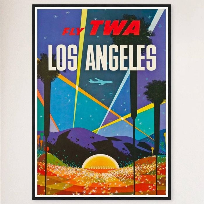 Galrie Vintage Los Angeles United States Airlines Travel Poster for Home Decor, Black Frame, A0 84 x 119cm (33 x 47inch)