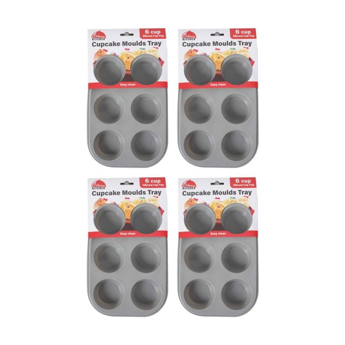 4x Culinary Kitchen Non-Stick Silicone Cupcake Muffin Mould Rack Tray 6 Cup