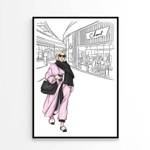 Black and White Fashion Store with Pink Girl Print 100% Australian Made 90x120cm (Poster)