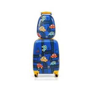 Costway Kids 18" Luggage + 13" Backpack Travel Trolley Suitcase Set Car Pattern