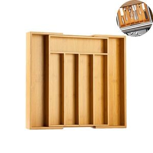 Catzon Silverware Organizer Expandable Bamboo Cutlery Tray