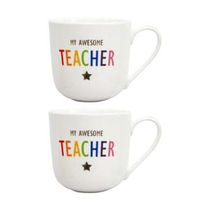 2pk Lvd My Awesome Teacher Bone China/gold Foil Gift Mug Drinking Cup Rainbow