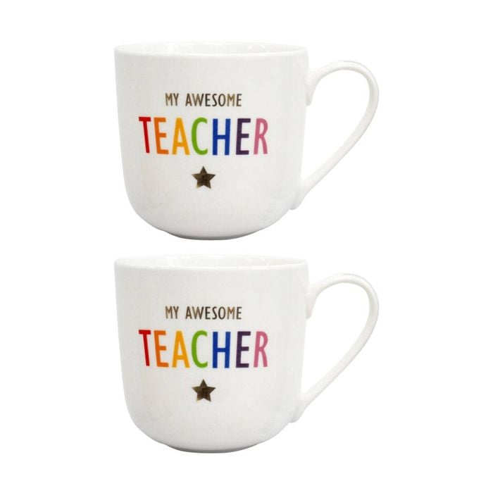 2pk Lvd My Awesome Teacher Bone China/gold Foil Gift Mug Drinking Cup Rainbow