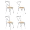 Oikiture 4PCS Crossback Dining Chair Solid Birch Timber Wood Ratan Seat White