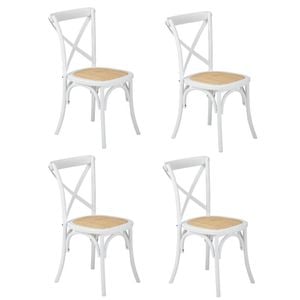 Oikiture 4PCS Crossback Dining Chair Solid Birch Timber Wood Ratan Seat White