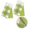 Set of 4 Cotton Waffle Checkered & Plain Dyed Tea Towels 50cm x 70cm Green