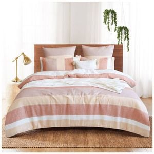 Renee Taylor Bayley 100% Muslin Cotton Quilt Cover Pink & Neutral Stripe Double