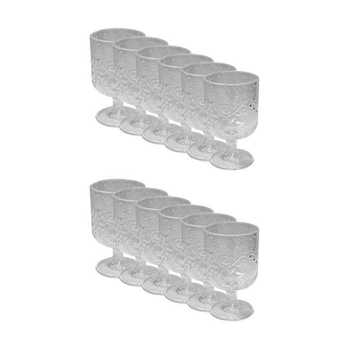 12x Partyware Reusable Embossed Wine Glass Tableware 130ml Clear Assorted