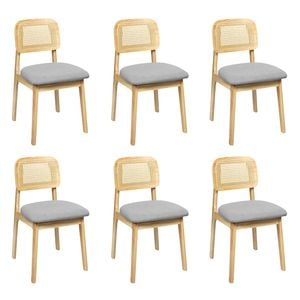 Levede 6Pcs Rattan Back Fabric Seat dining Chair - Natural