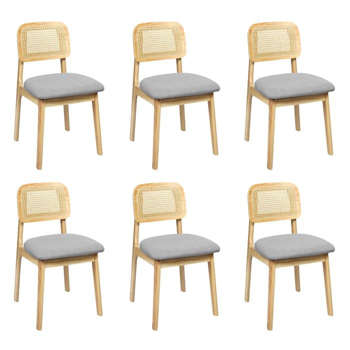 Levede 6Pcs Rattan Back Fabric Seat dining Chair - Natural