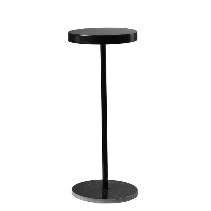 Levede 24x24cm Round Side Table Marble Base Steel Frame in Black Colour