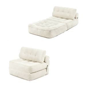 Ufurniture 3-in-1 Convertible Folding Floor Sofa Bed 90cm Corduroy Single Lounge Boneless Lazy Couch Beige