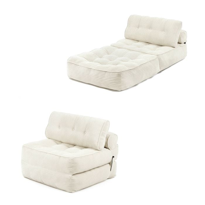 Ufurniture 3-in-1 Convertible Folding Floor Sofa Bed 90cm Corduroy Single Lounge Boneless Lazy Couch Beige