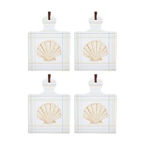 4pk Lvd Coastal Square Ceramic/cork Trivet Home Kitchen Decor 20.5x15cm