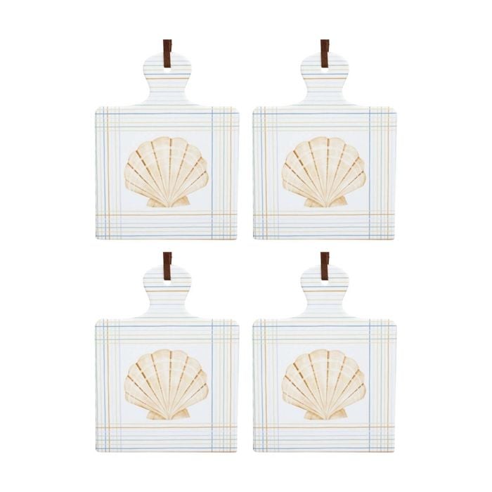 4pk Lvd Coastal Square Ceramic/cork Trivet Home Kitchen Decor 20.5x15cm