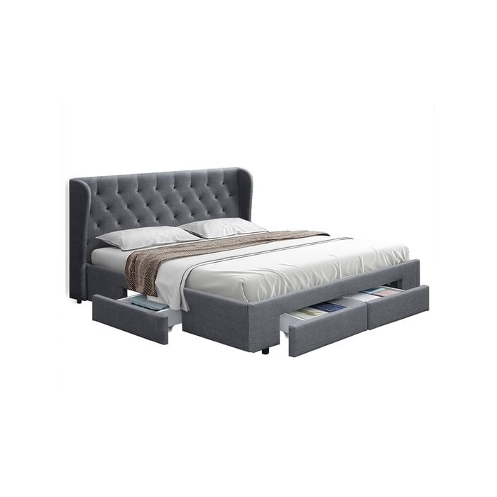 Artiss King Size Bed Frame Base Mattress With Storage Drawer Fabric MILA Grey