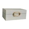 SS Collective Cream Pebble Textured Decorative Box W/ Gold Ring Latch Small
