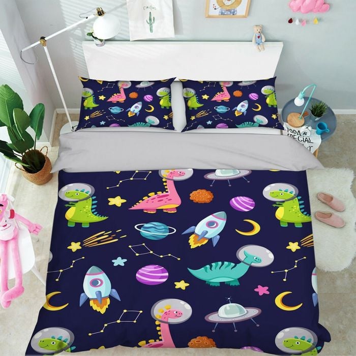 3D Rocket Dinosaur 342 Bed Pillowcases Quilt King Single Size