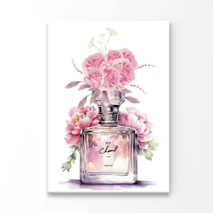 Pink Perfume and Flowers Print 100% Australian Made 50x75cm (Stretched Canvas)