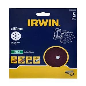 IRWIN 150mm 120 Grit 6 + 1 Holes Quick Fit Random Orbital Sanding Discs - 5 Pack