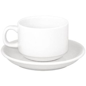 Olympia Tea Cup And Saucer Combo Athena Stacking 24 Pack White Porcelain Tableware