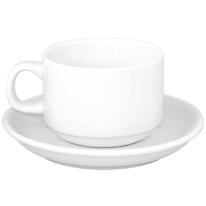 Olympia Tea Cup And Saucer Combo Athena Stacking 24 Pack White Porcelain Tableware