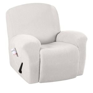 Smarcute Recliner Cover 1 Piece Jacquard Stretch Fabric Slip Resistant Sofa Cover Ivory