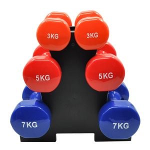 3kg + 5kg + 7kg Total 30kg With 1 Free Rack - 3 Pairs PVC Dumbbell Set Weight