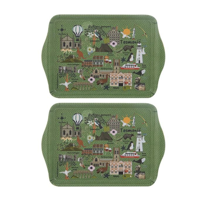 2x 2pc Ashdene Land Down Under TAS Melamine Scatter Tray Green 21x14.2cm